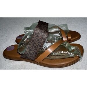 MICHAEL KORS Mini MK Logo Toe Ring Sandals Brown Tan Women's Sz 8.5